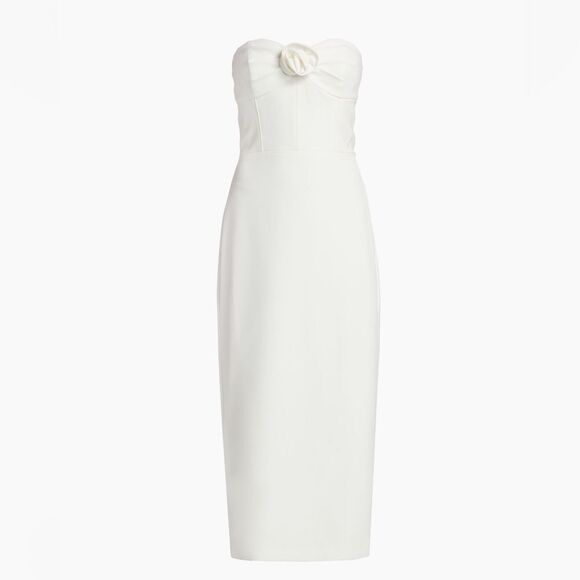 Monique‎ Lhuillier Leonor Strapless Crepe Midi Dress, Size 12, White, NWT - Picture 9 of 16